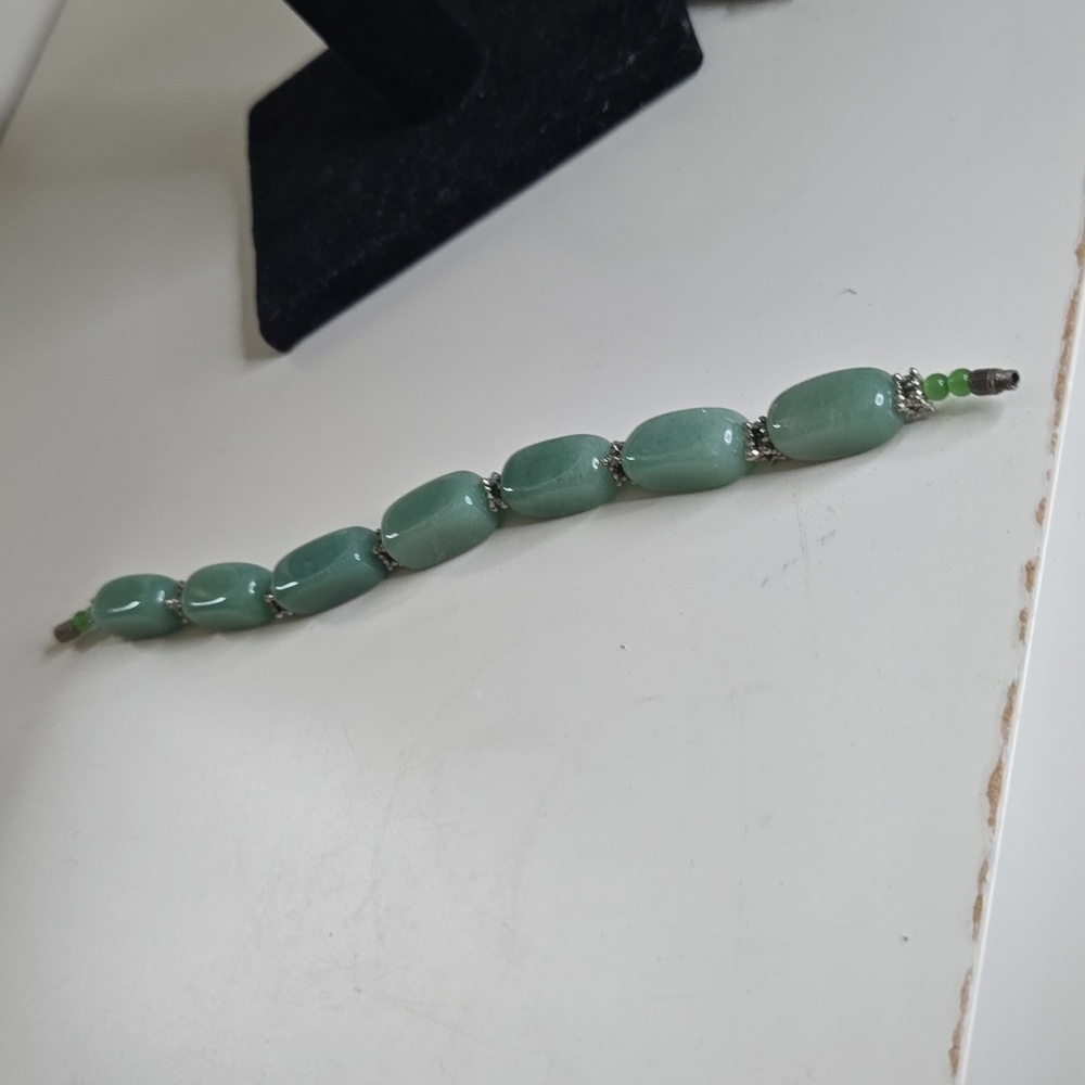 Jade Gemstone Tumbler Beads Silver Tone Choker GemstonesByAuset4.5 o